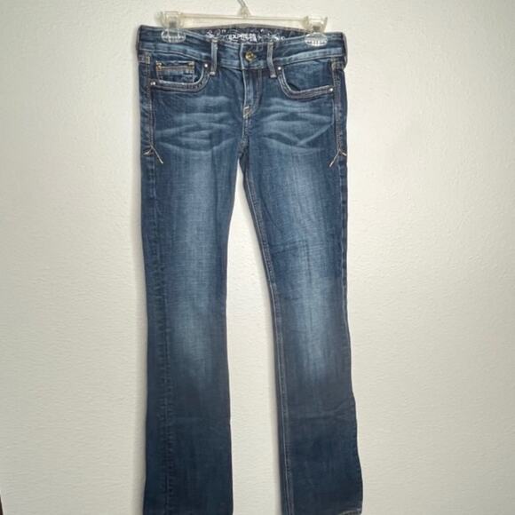 Express Jeans Size 01 Boot Cut Whiskered Low Rise Boho Y2K Rodeo - Picture 1 of 10